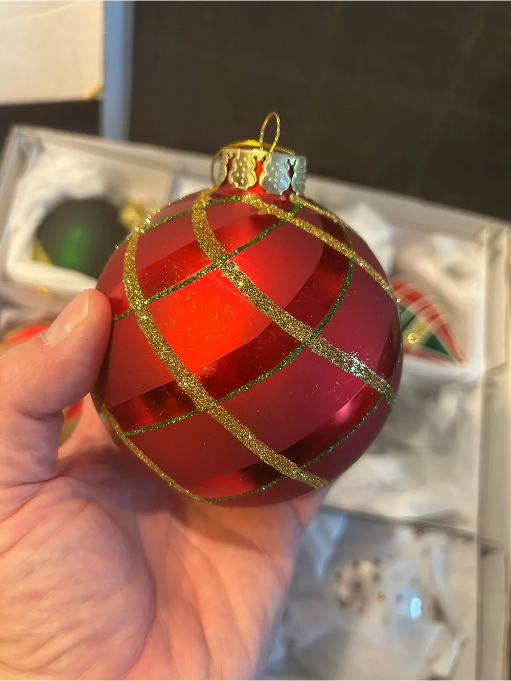 Festive Red & Green Glass Christmas Ornament Set